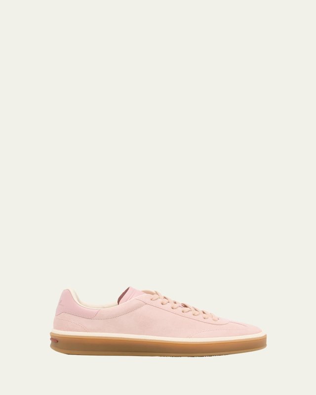 Mixed Leather Low-Top Tennis Sneakers